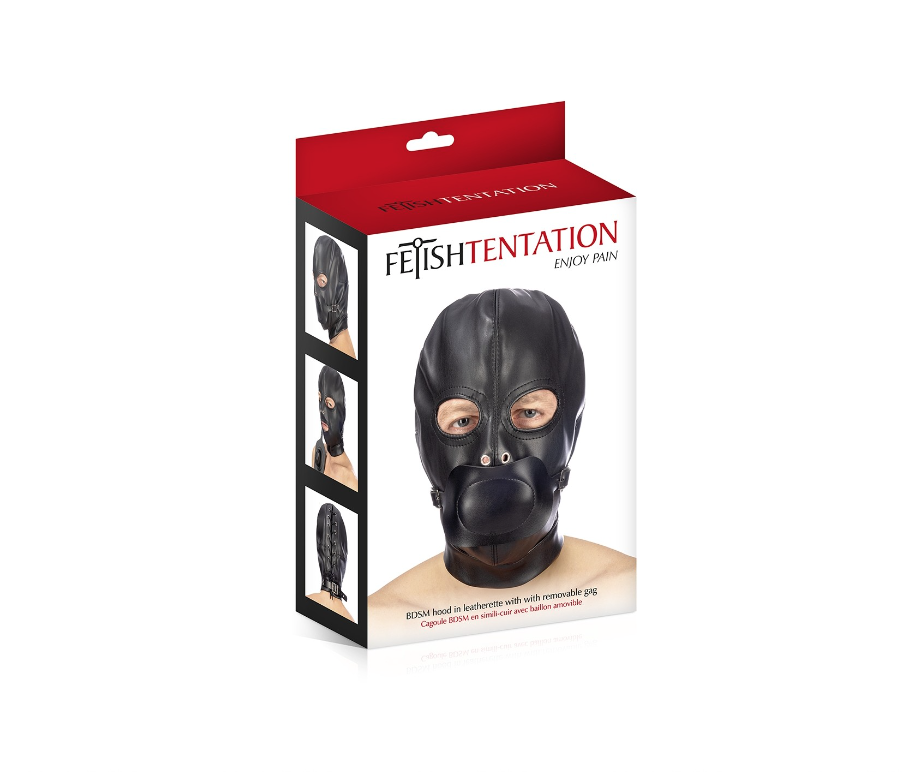 Fetish Tentation Cagoule BDSM en Similicuir avec Bâillon Amovible