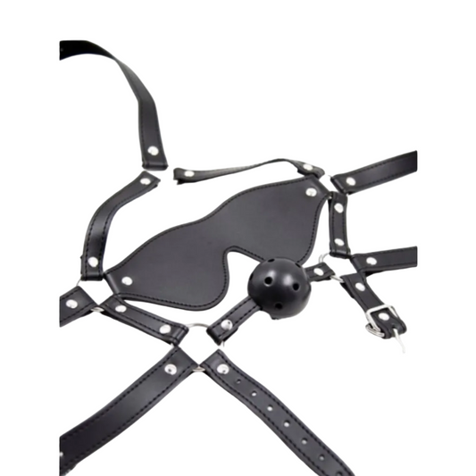 Argus Fetish Eye Mask and Ball Gag - Harnais avec masque et bâillon boule