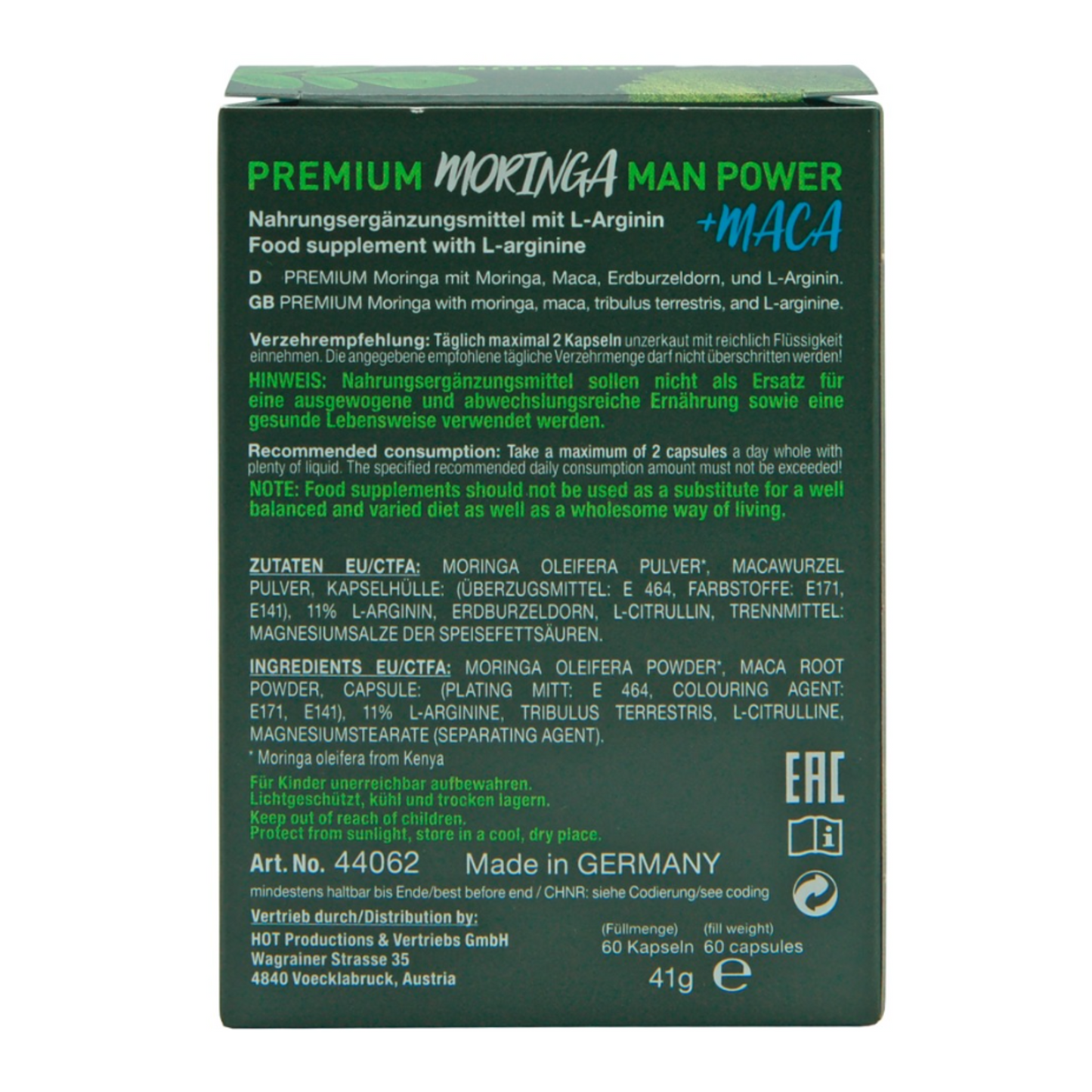 HOT Premium Moringa +Maca Man Power - Gélules stimulantes pour homme