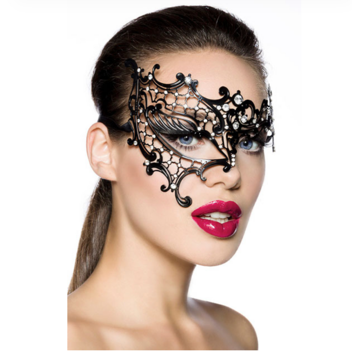 Luna Veneziana - Masque vénitien asymétrique avec strass