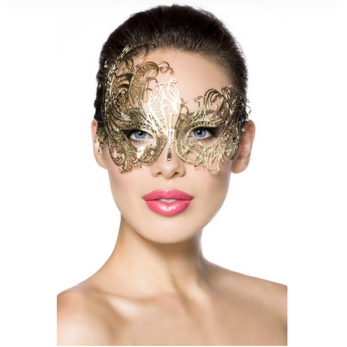 Luna Veneziana - Masque vénitien asymétrique doré avec strass