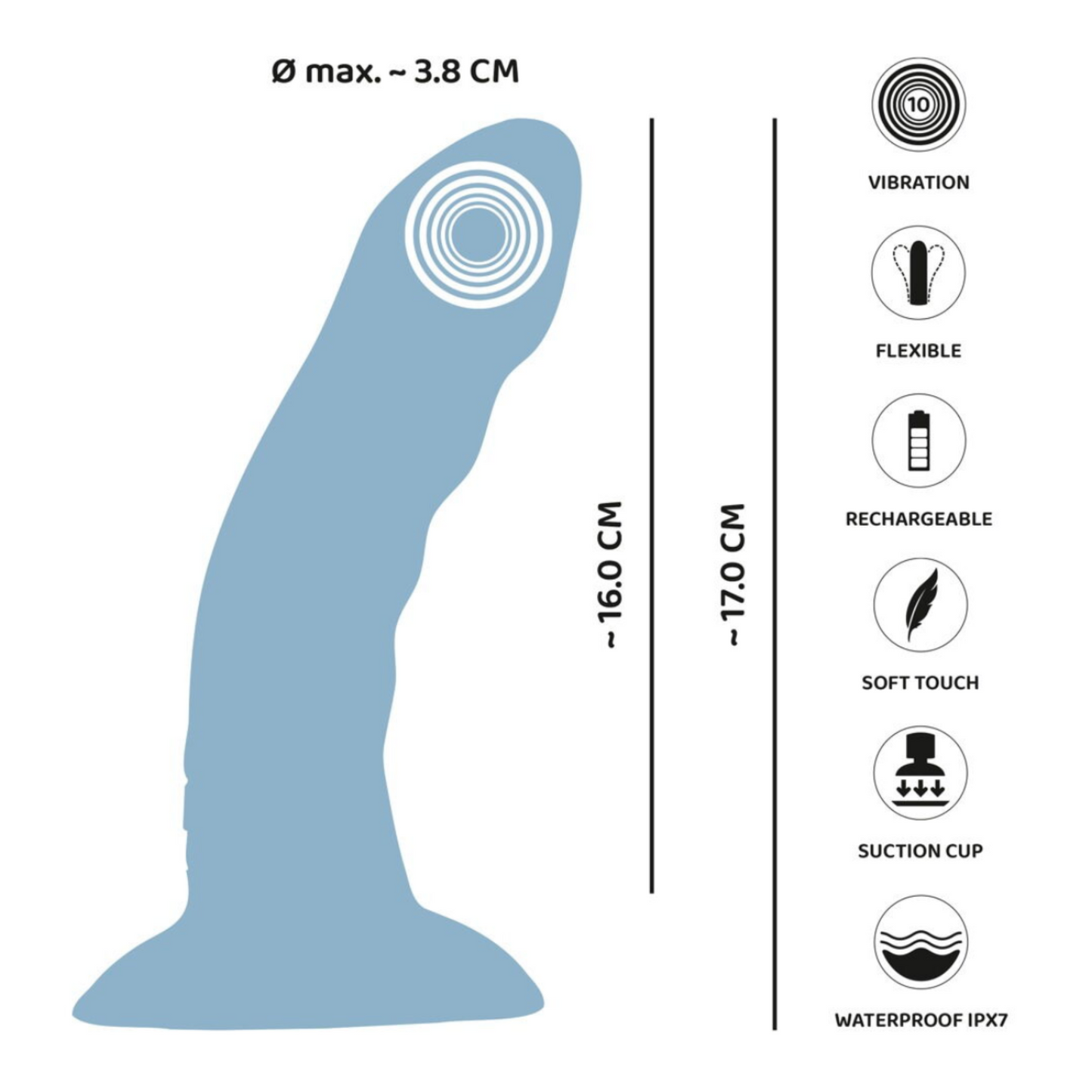 You2Toys heart Guy Blue - Gode vibrant flexible à ventouse 17 cm