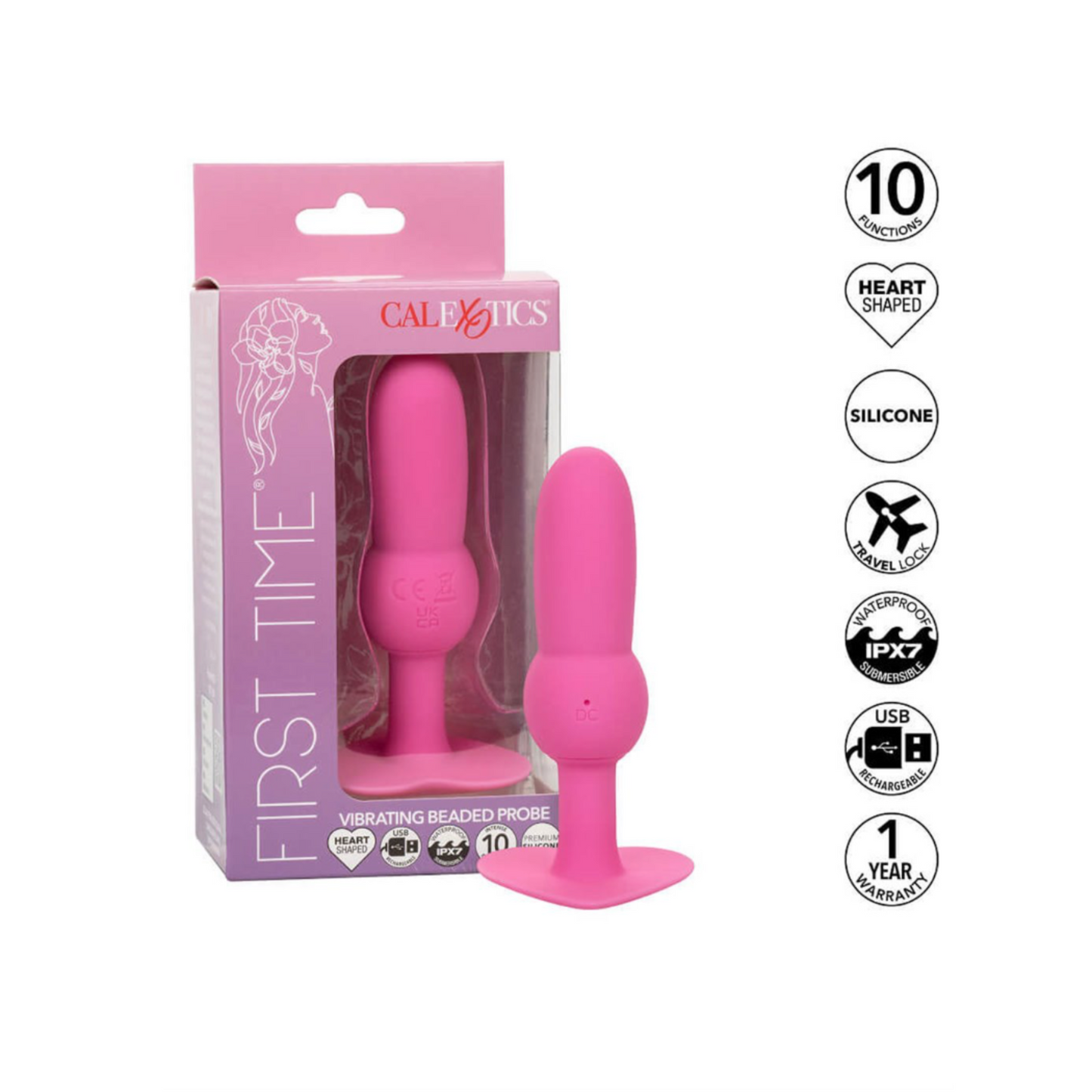 CalExotics First Time Vibrating Beaded Probe - Plug anal vibrant en silicone
