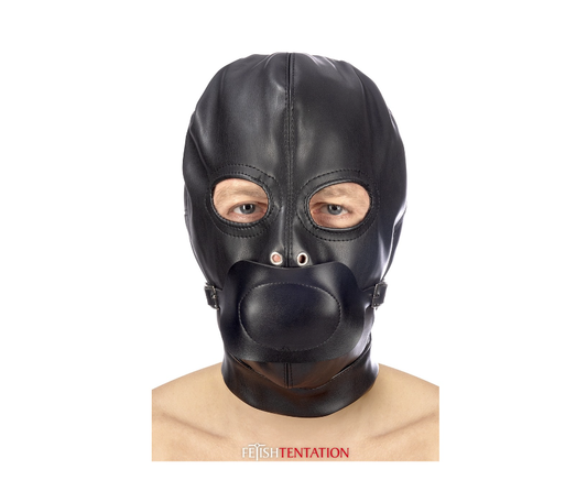 Fetish Tentation Cagoule BDSM en Similicuir avec Bâillon Amovible