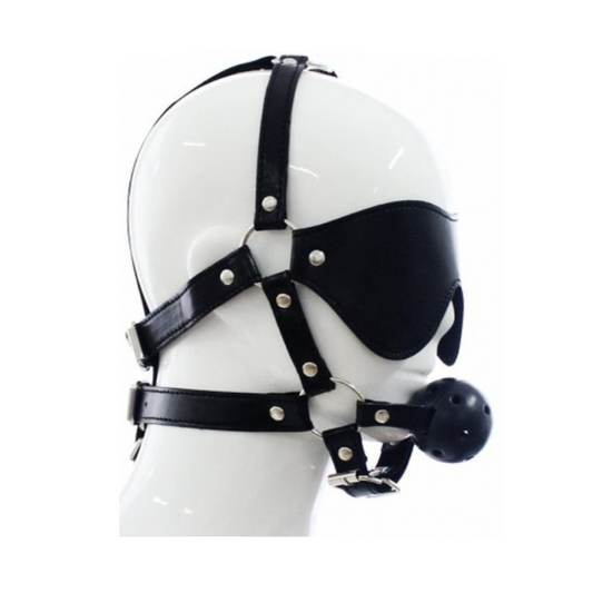 Argus Fetish Eye Mask and Ball Gag - Harnais avec masque et bâillon boule