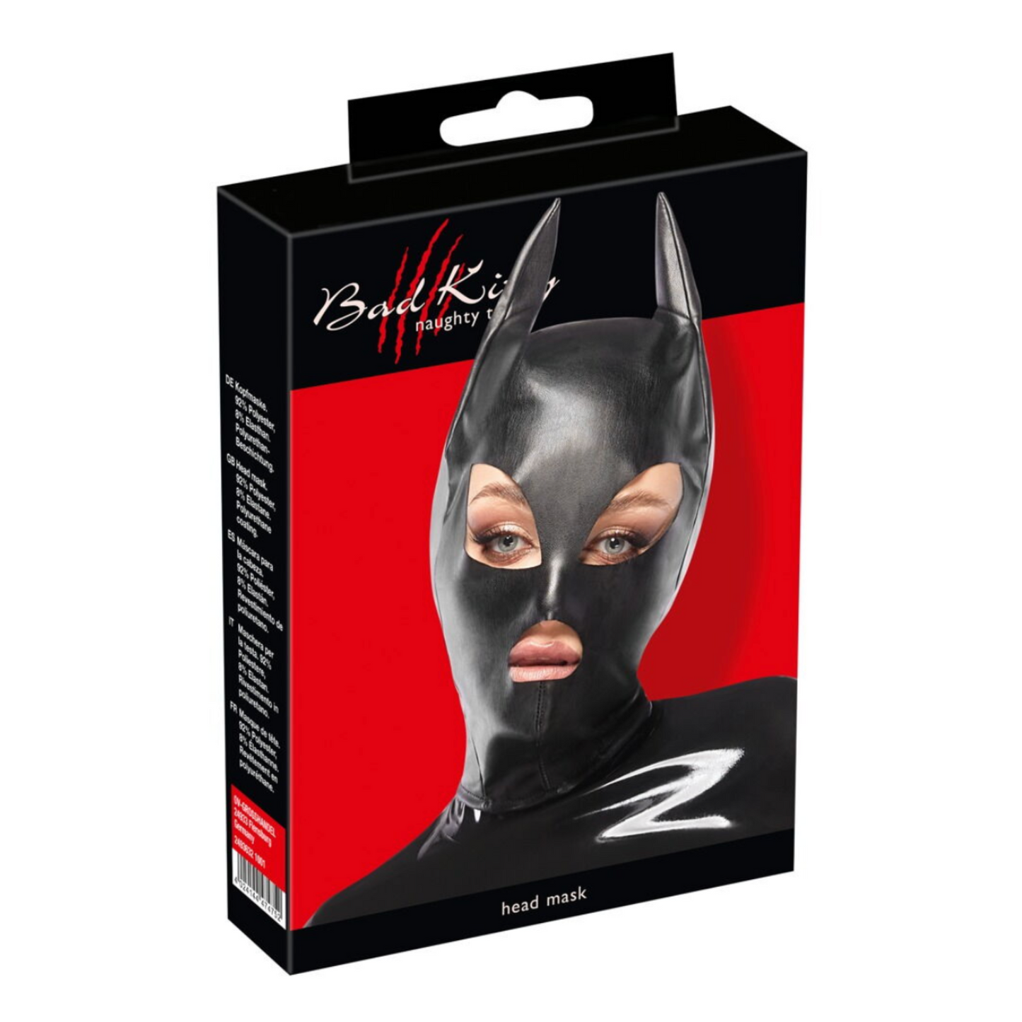 Bad Kitty Head Mask - Masque de chat intégral en similicuir avec zip