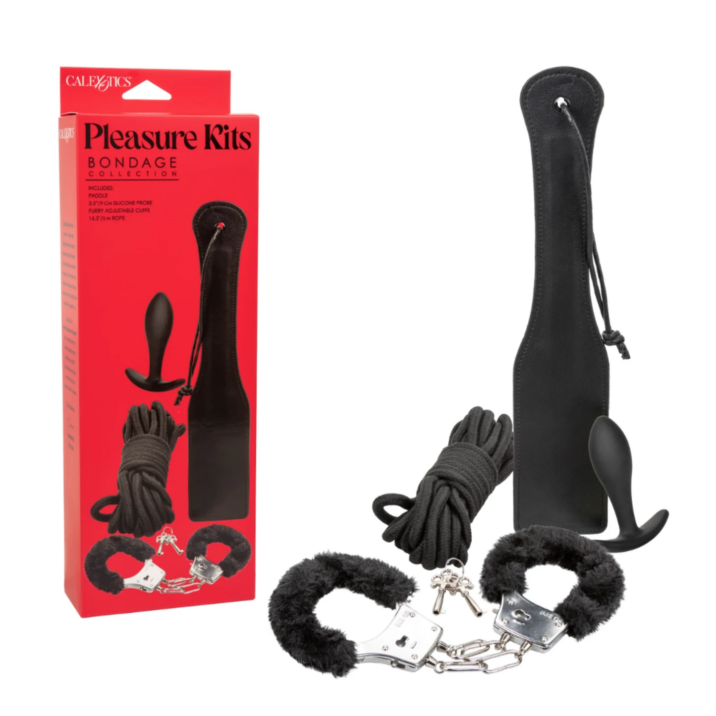 CalExotics Pleasure Kits – Kit BDSM Complet Paddle, Menottes et Corde