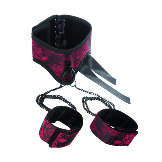 CalExotics Scandal Posture Collar With Cuffs – collier et menottes réglables