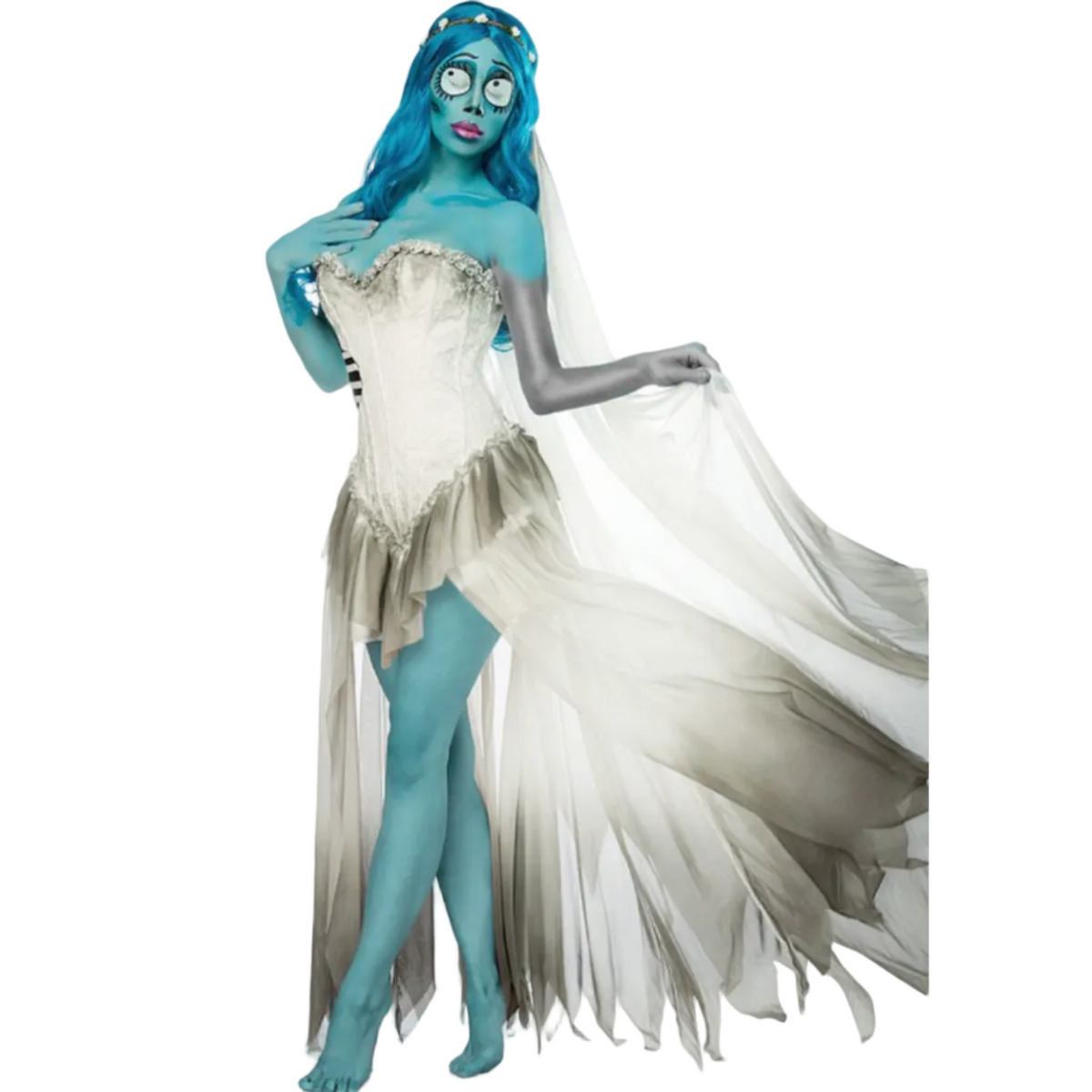 Corpse Bride - Déguisement mariée cadavérique avec perruque & voile