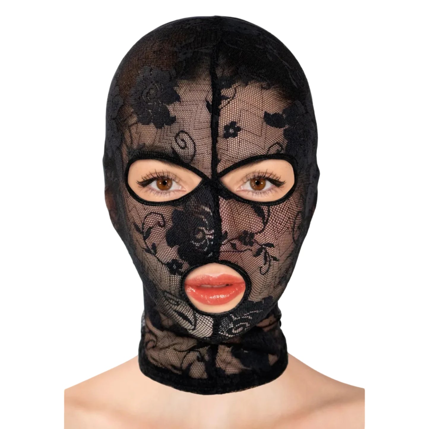 Fetish Tentation Cagoule en Résille à Motifs - Masque BDSM floral