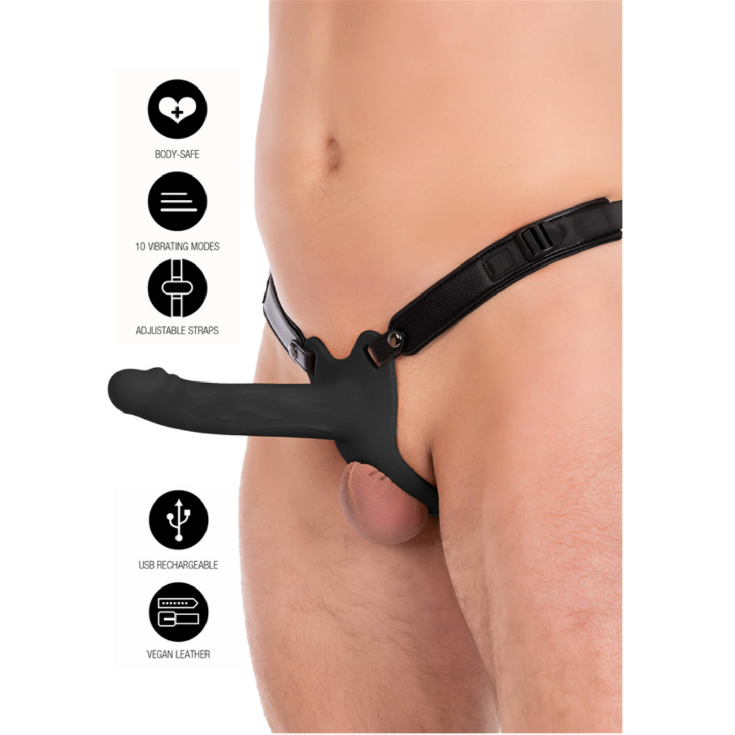 Hidden Desire Inferno Strap-On 20 cm - Gode ceinture creux et vibrant