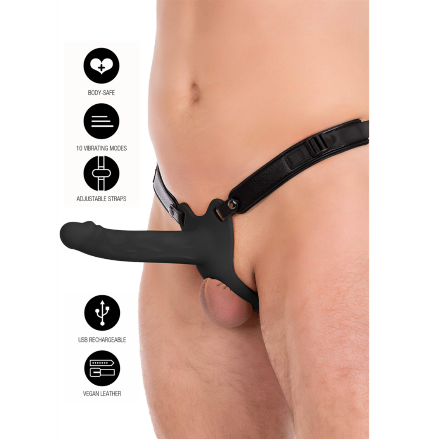 Hidden Desire Inferno Strap-On 20 cm - Gode ceinture creux et vibrant