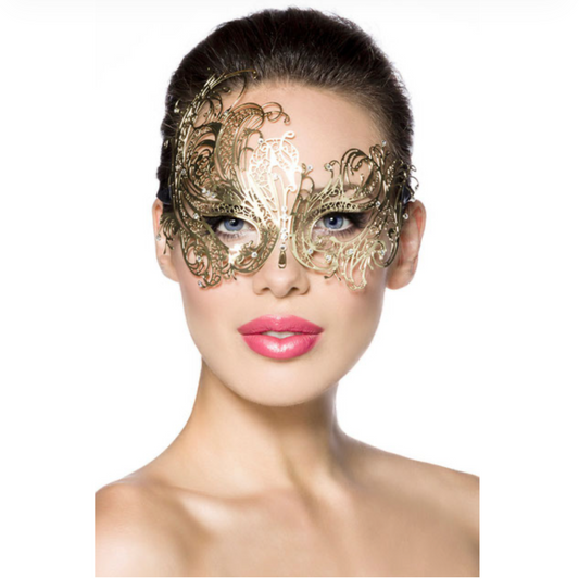 Luna Veneziana - Masque vénitien asymétrique doré avec strass