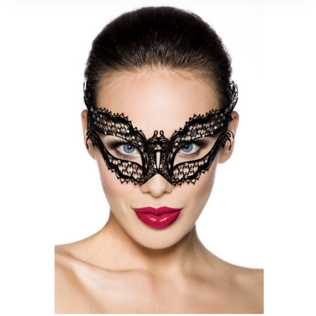 Luna Veneziana - Masque vénitien élégant en métal avec strass