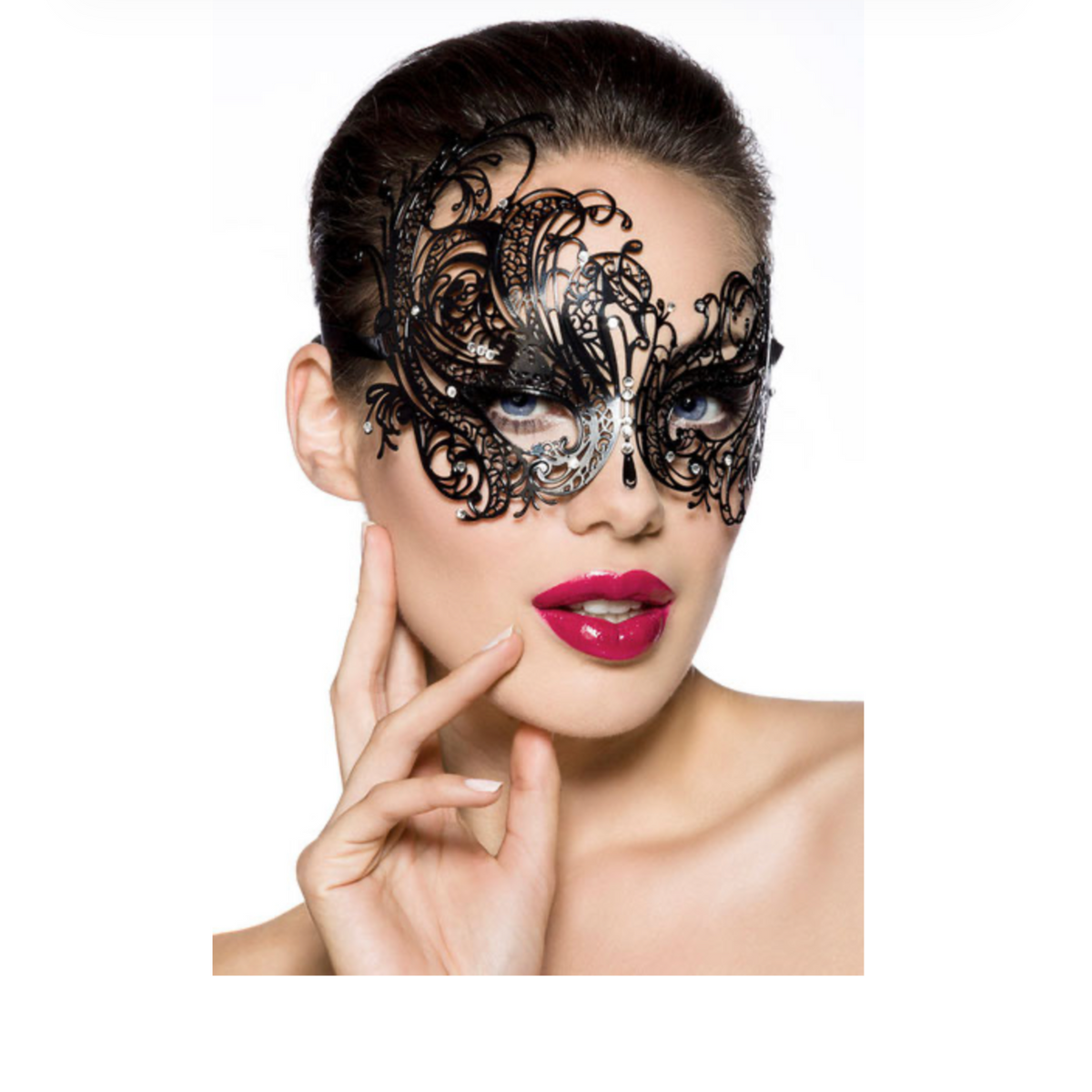 Luna Veneziana - Masque vénitien noir en métal & strass