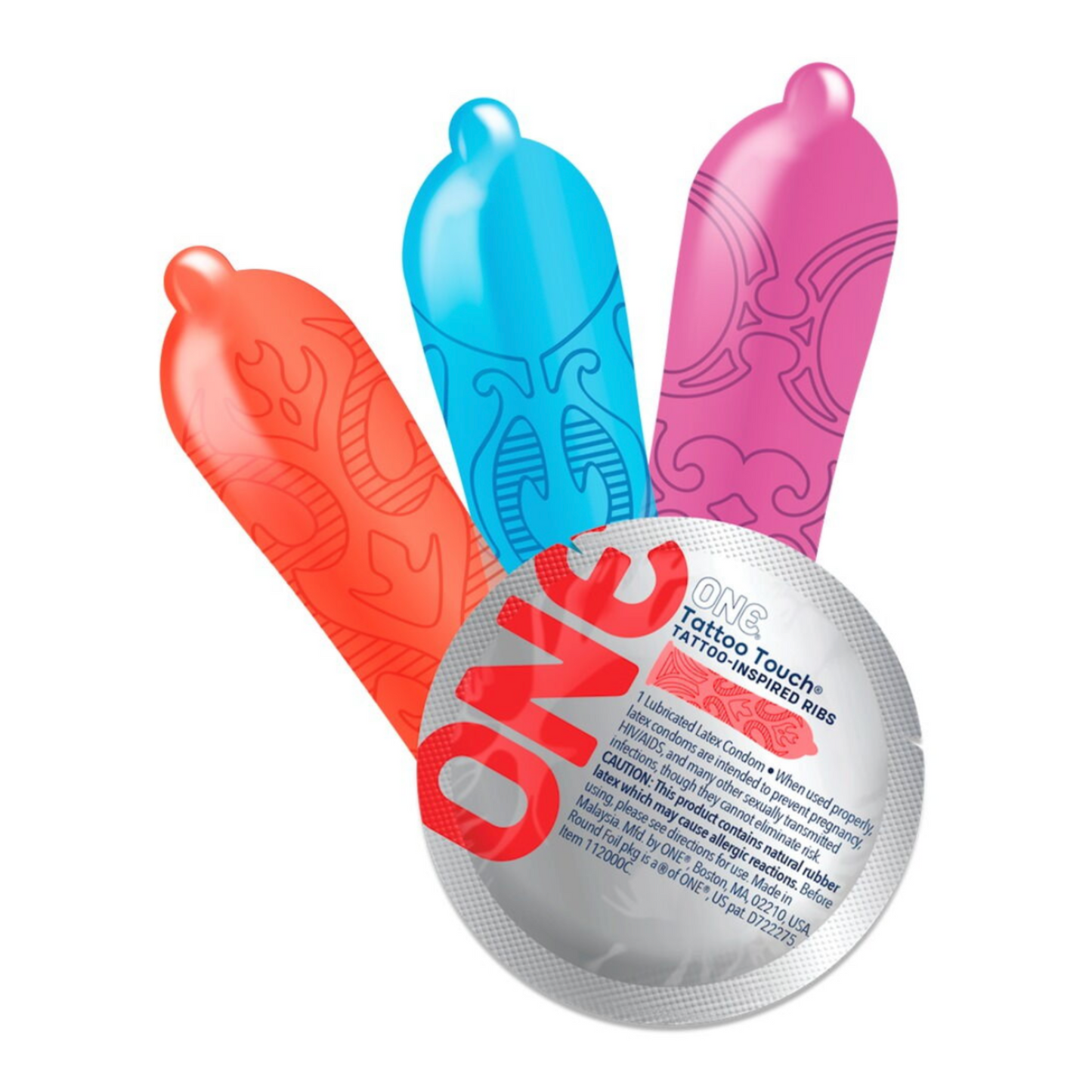 One Tattoo Touch - Préservatifs colorés et nervurés