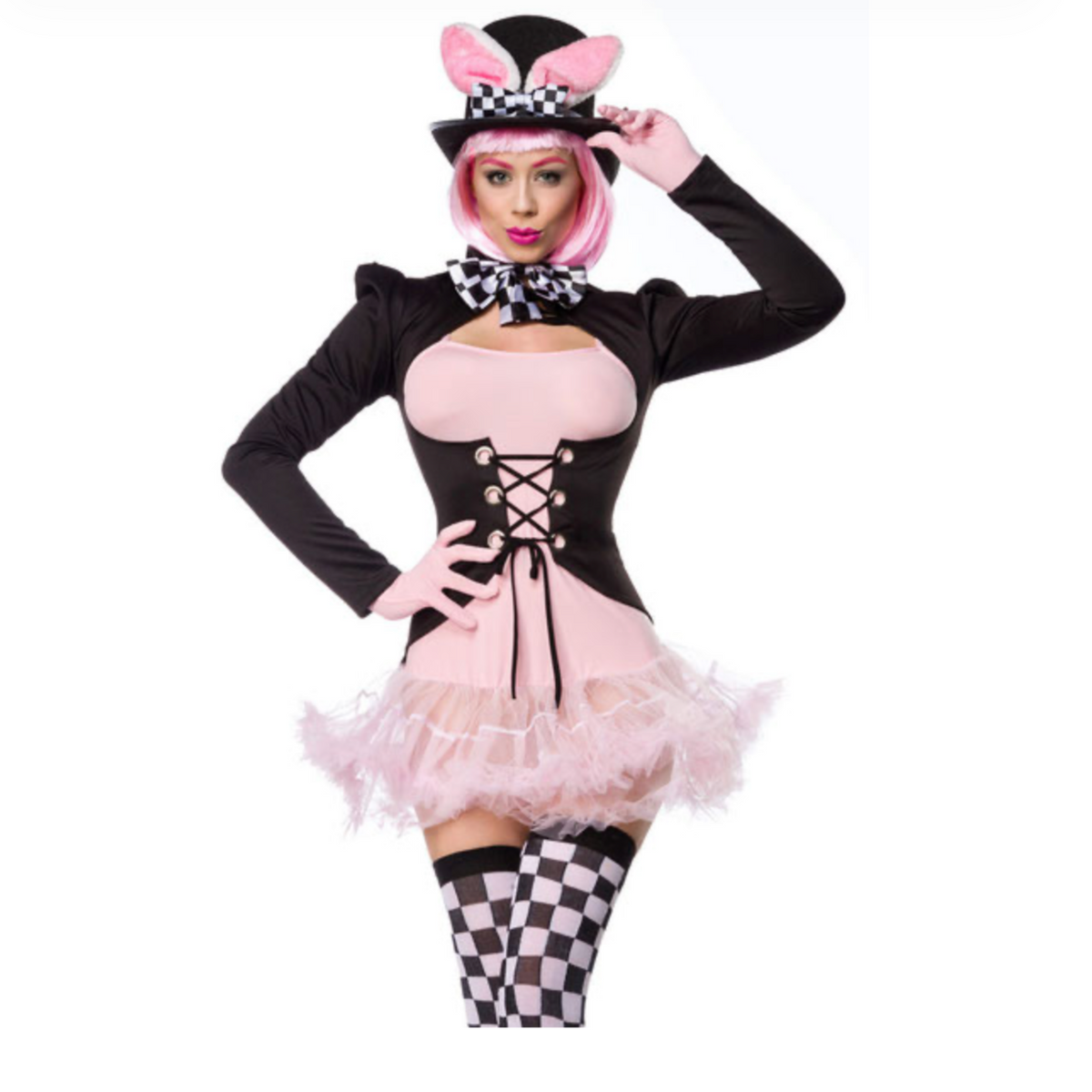 Pink Rabbit – Déguisement lapin rose avec robe, frac & accessoires