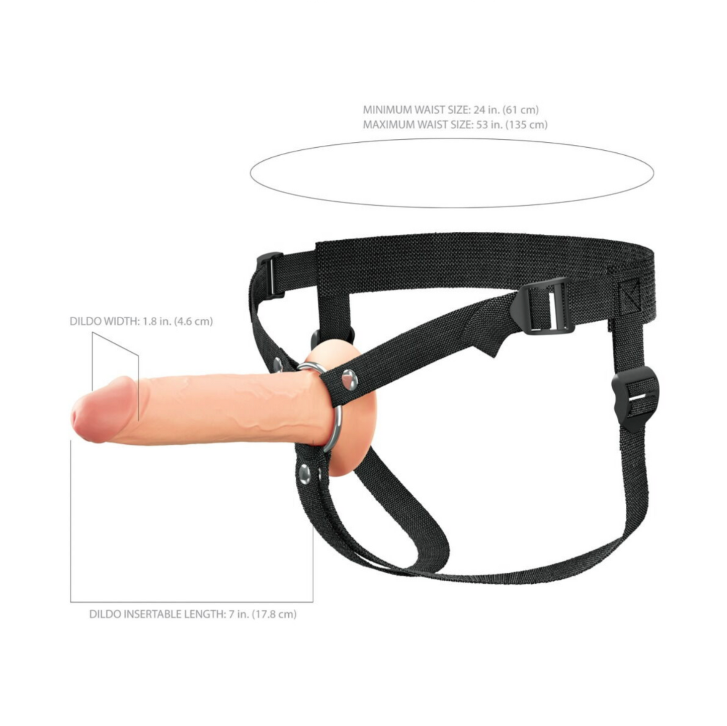 Pipedream 7'' Hollow Silicone Strap-On - Gode ceinture creux double densité