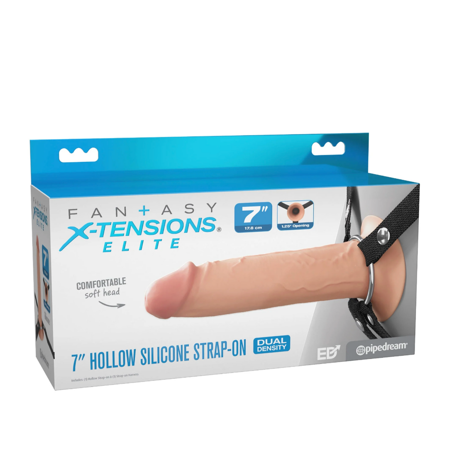 Pipedream 7'' Hollow Silicone Strap-On - Gode ceinture creux double densité