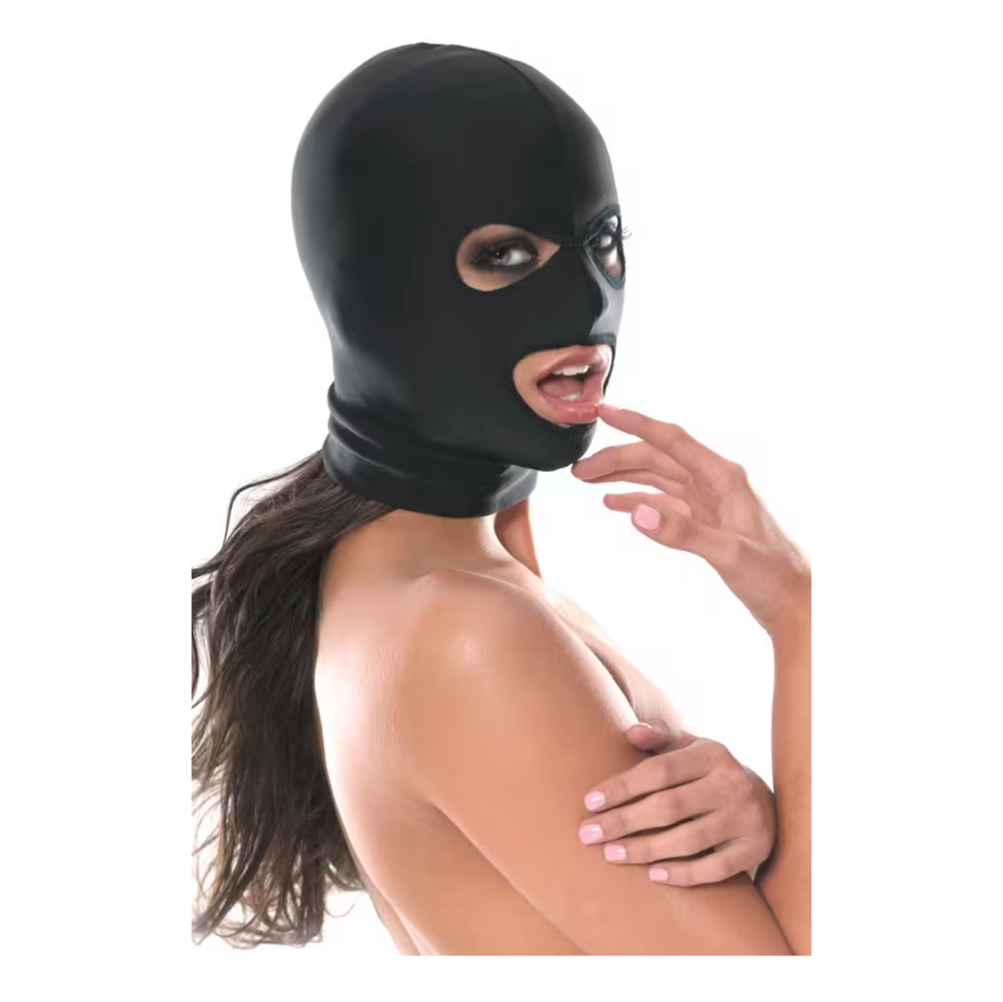Pipedream Spandex 3-Hole Hood - Cagoule BDSM yeux et bouche ouverts