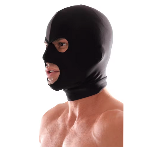 Pipedream Spandex 3-Hole Hood - Cagoule BDSM yeux et bouche ouverts