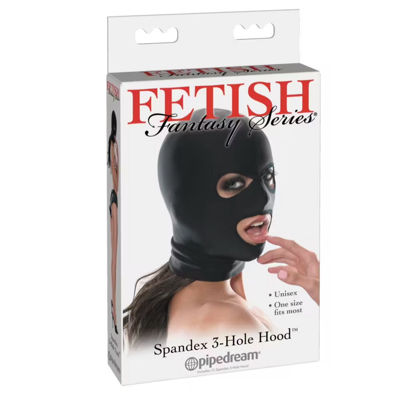 Pipedream Spandex 3-Hole Hood - Cagoule BDSM yeux et bouche ouverts
