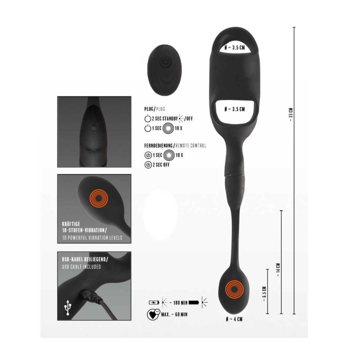 Rebel Cock Ring with RC Butt Plug - Anneau pénien & plug vibrant télécommandé
