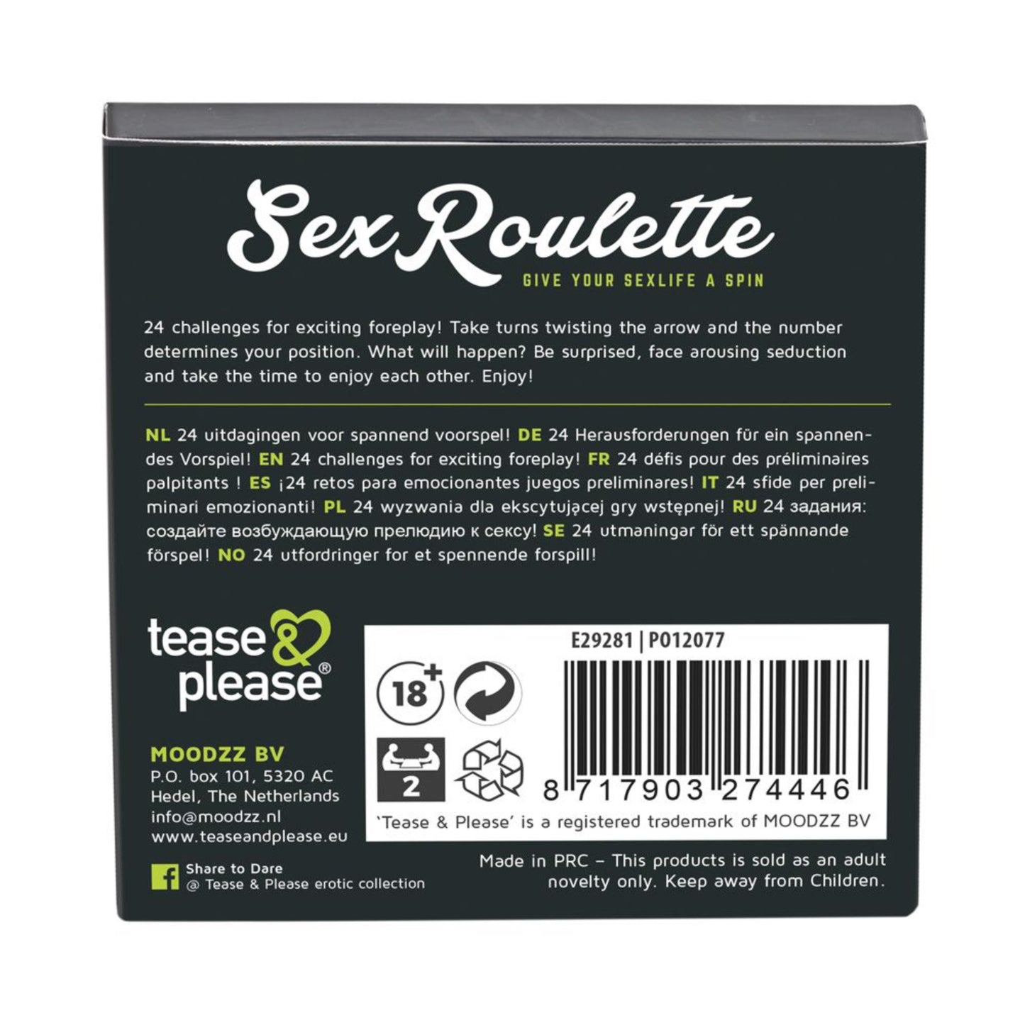 Tease & Please Sex Roulette Foreplay - Jeu coquin multilingue