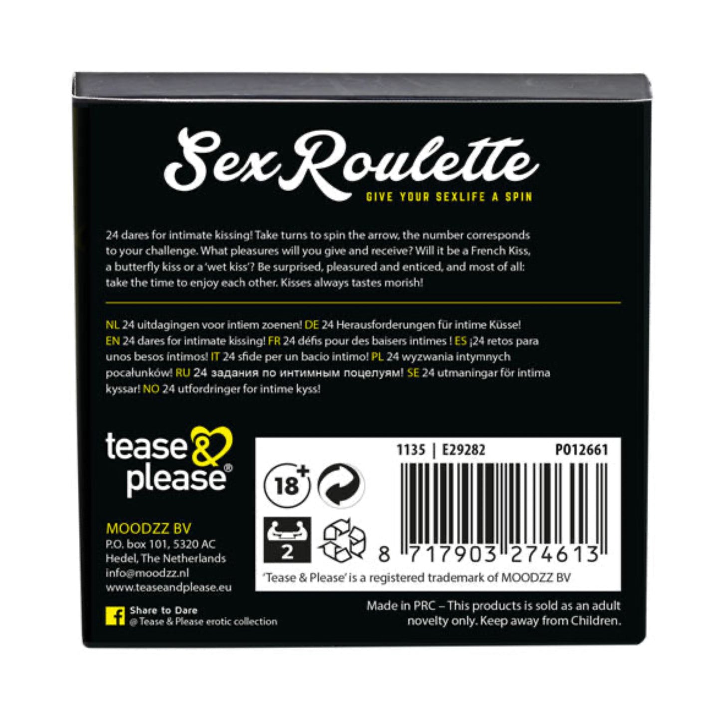 Tease & Please Sex Roulette Kiss - Jeu coquin multilingue