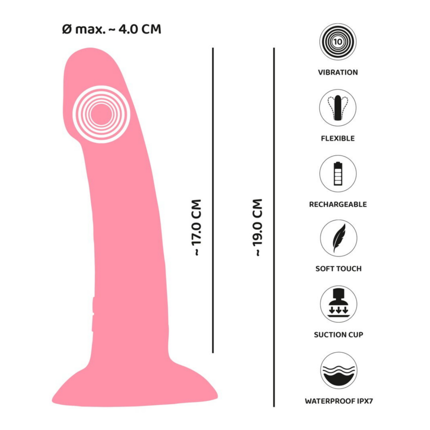 You2Toys Heart Guy Pink - Gode vibrant flexible à ventouse