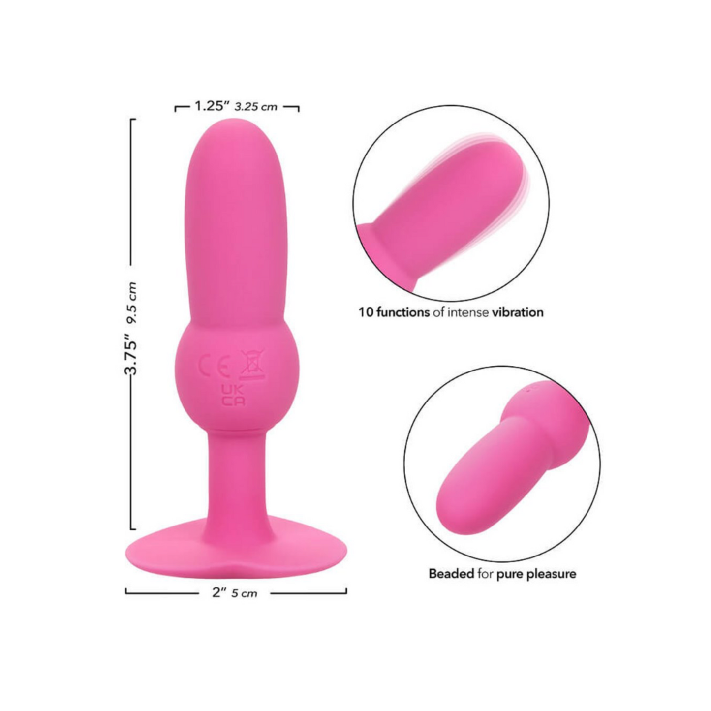 CalExotics First Time Vibrating Beaded Probe - Plug anal vibrant en silicone